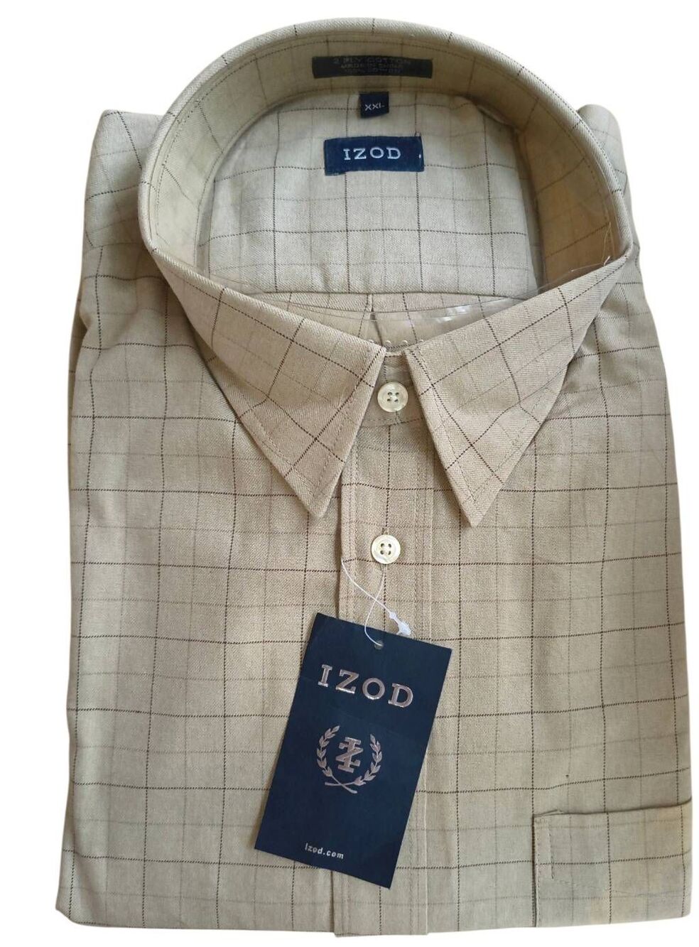 IZOD NWT beige plaid button-down shirt 2XL